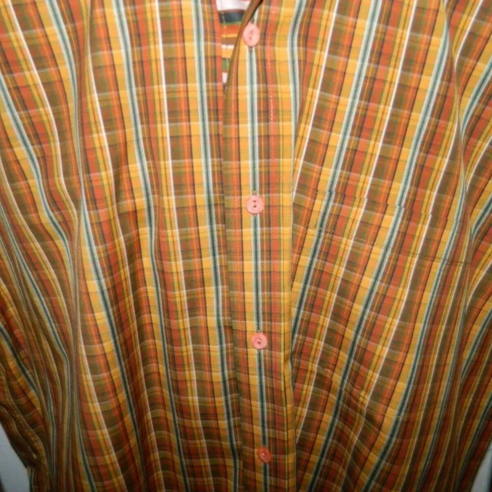 Bugatchi Uomo Long Sleeve Brown Orange Plaid Shirt